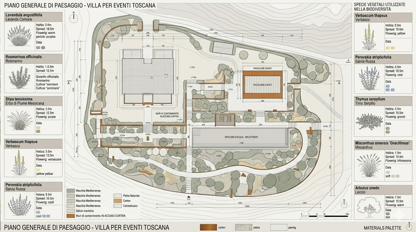 Masterplan generale quotato del giardino di Borgo San Lorenzo